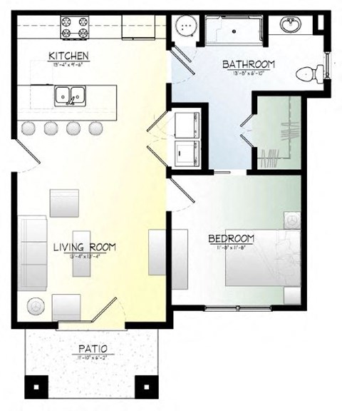 Floor plan for 1 bed, 1 bath, 720 sqft